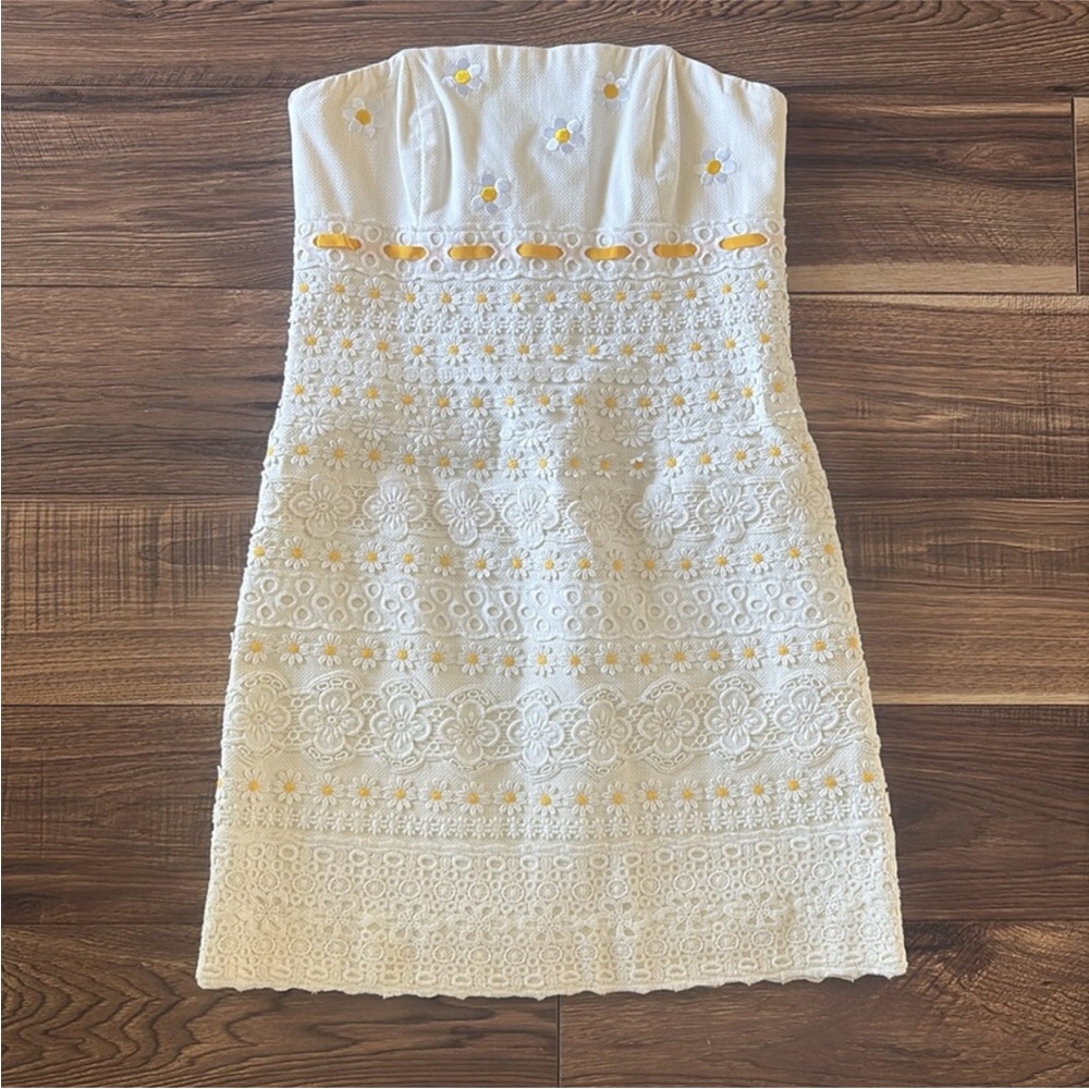 Lilly Pulitzer White and Yellow Strapless Dress